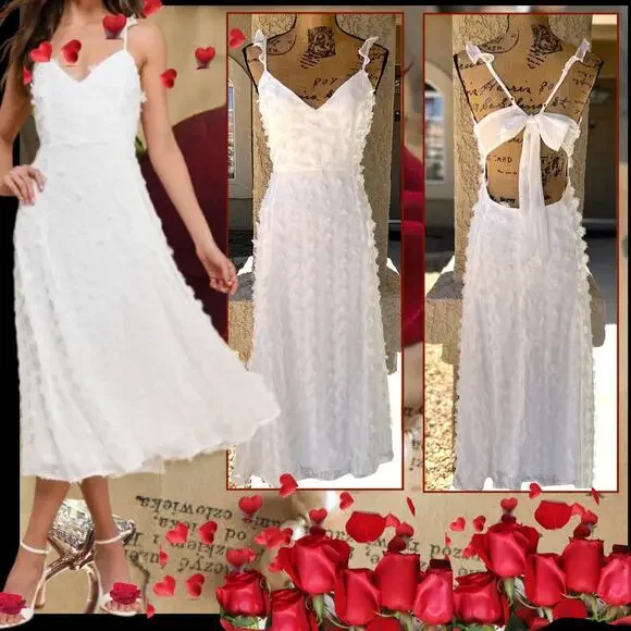 knee length dresses for ladies Shannon 3D Floral Midi Dress In White – Elliatt main image 1